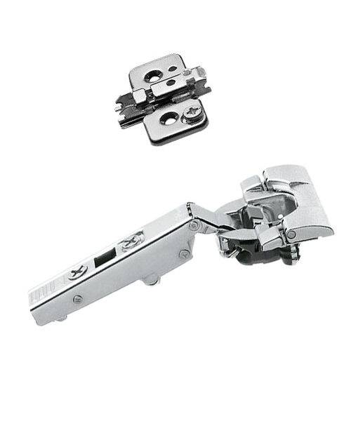 Bisagra CLIP top BLUMOTION 110º + Placa de montaje en cruz para atornillar, ajuste excéntrico