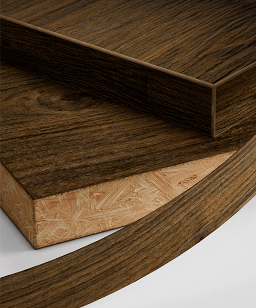 Cubrecanto para panel SYNCRON de ABS, color NOGAL MOKA, longitud 50 m, ancho 22 mm, espesor 1mm.