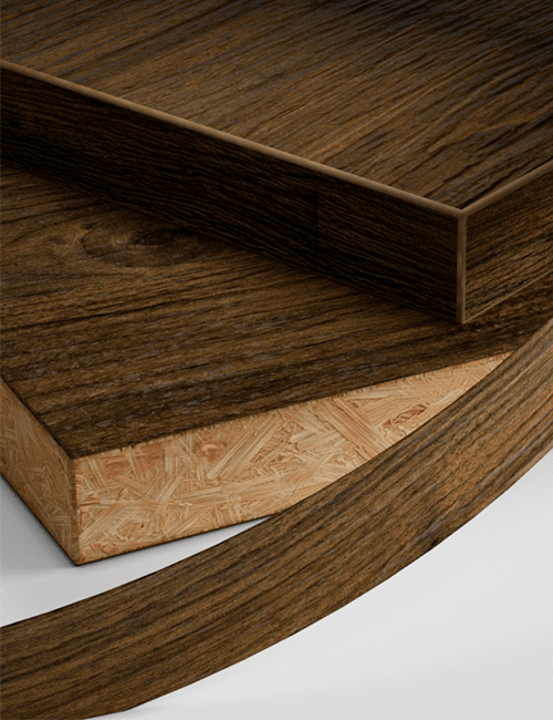 Cubrecanto para panel SYNCRON de ABS, color NOGAL MOKA, longitud 50 m, ancho 22 mm, espesor 1mm.