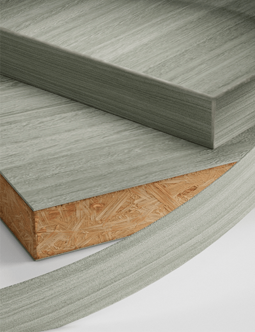 Cubrecanto para panel SYNCRON, color WOODLINE GRIS, longitud 50 m, ancho 22 mm, espesor 1mm.